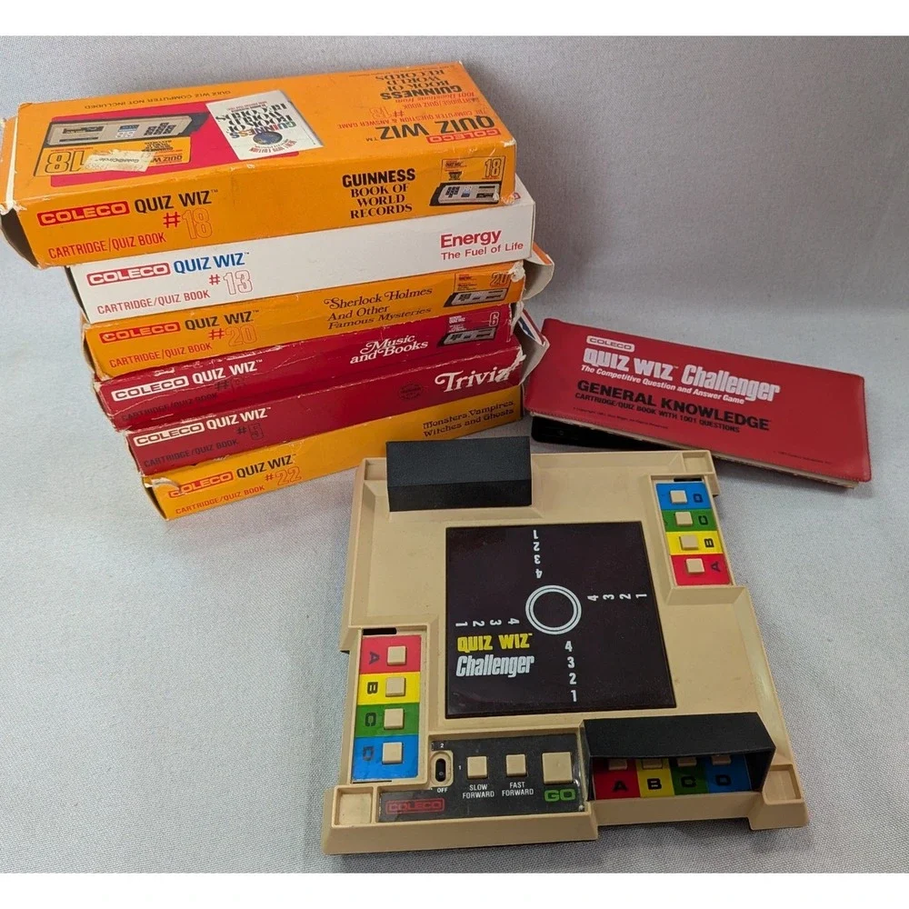 Coleco Quiz Wiz Challenger Console 7 Game Cartridge Bundle Vintage 1980s Good